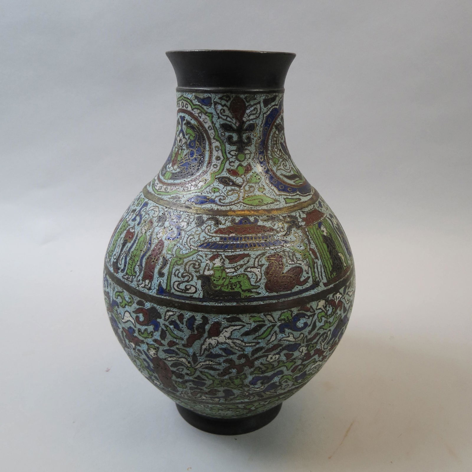 Early Signed Cloisonne Champleve Bronze Vase (1 of 9)