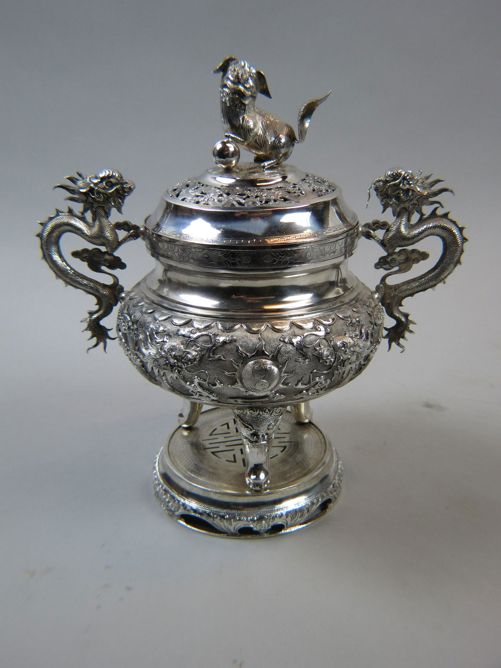 Chinese Export Silver Censor, Dragons & Foo Dogs (1 of 20)