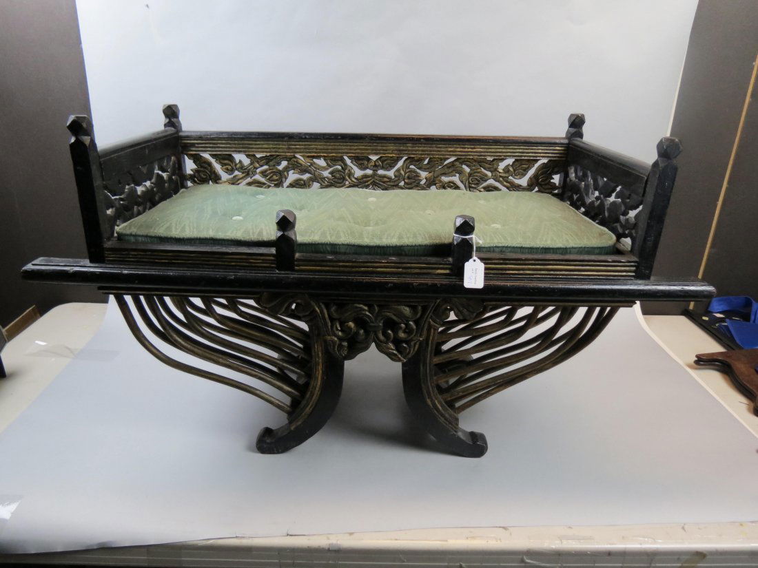 Imperial Chinese Carved Wooden Dog Bench. (1 of 7)