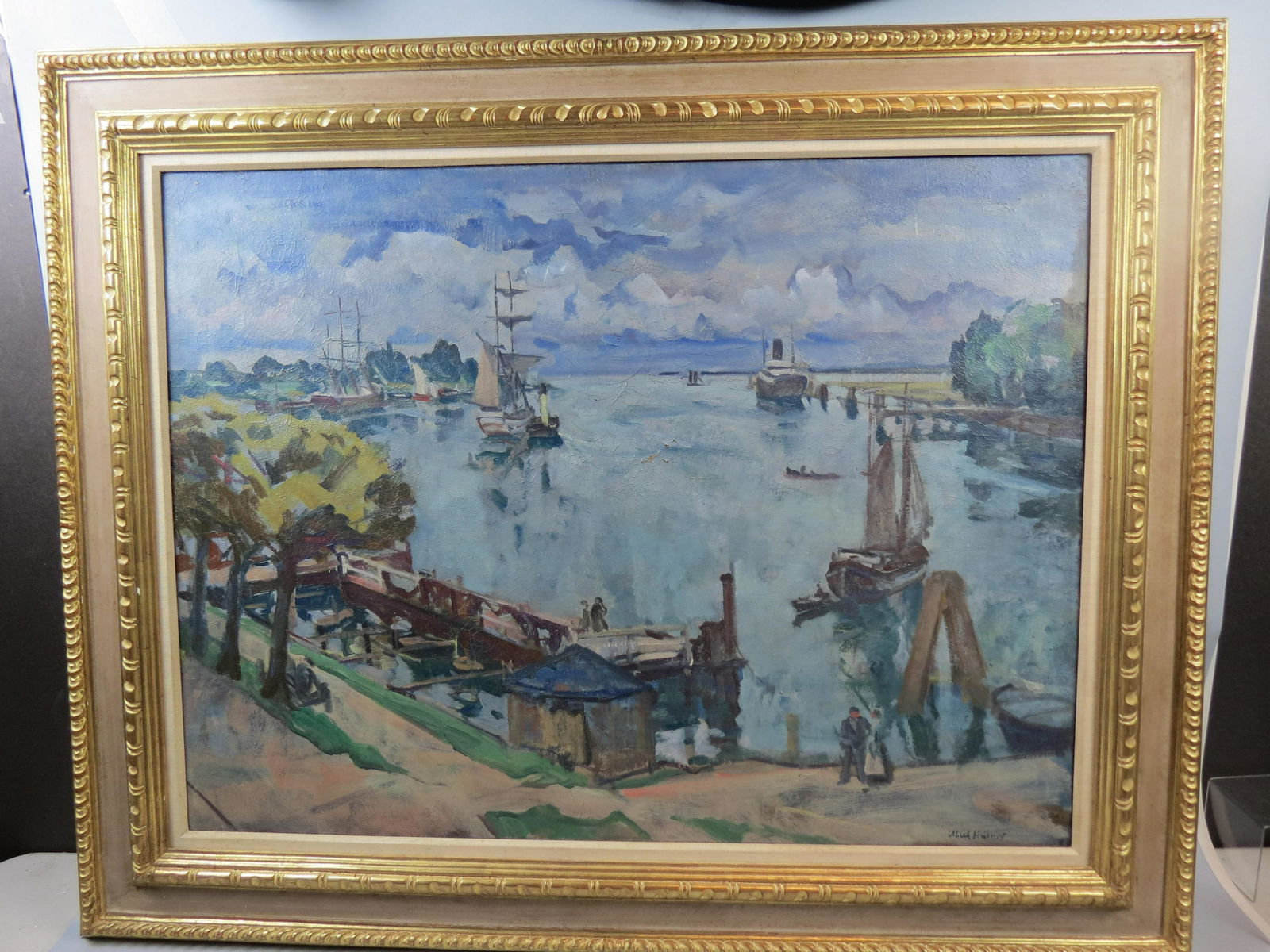 Ulrich Hubner, oil, Impressionistic Harbor Scene (1 of 10)