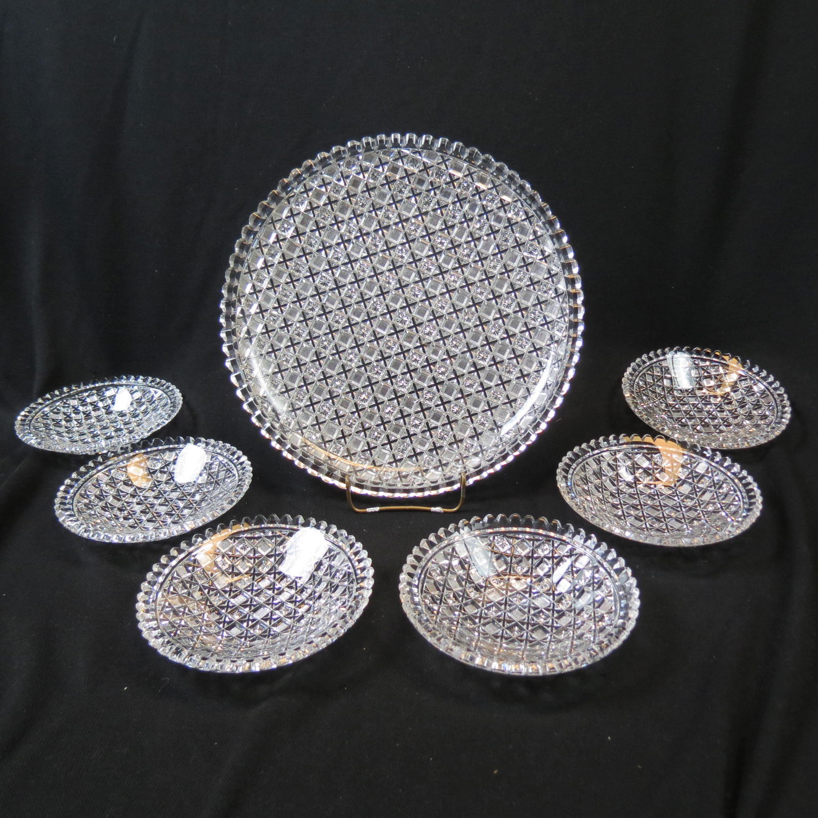 Unger Brothers 7 pc Cut Glass Ice Cream Set (1 of 9)