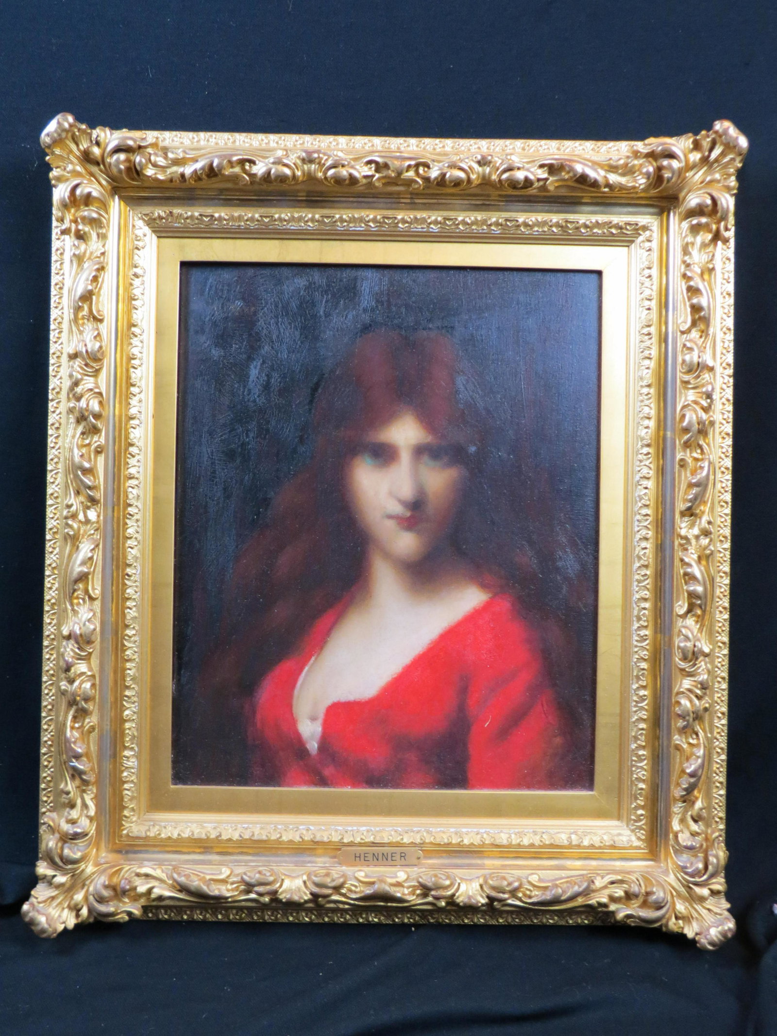 Jean Jacques Henner, oil, Young Lady in Red (1 of 8)