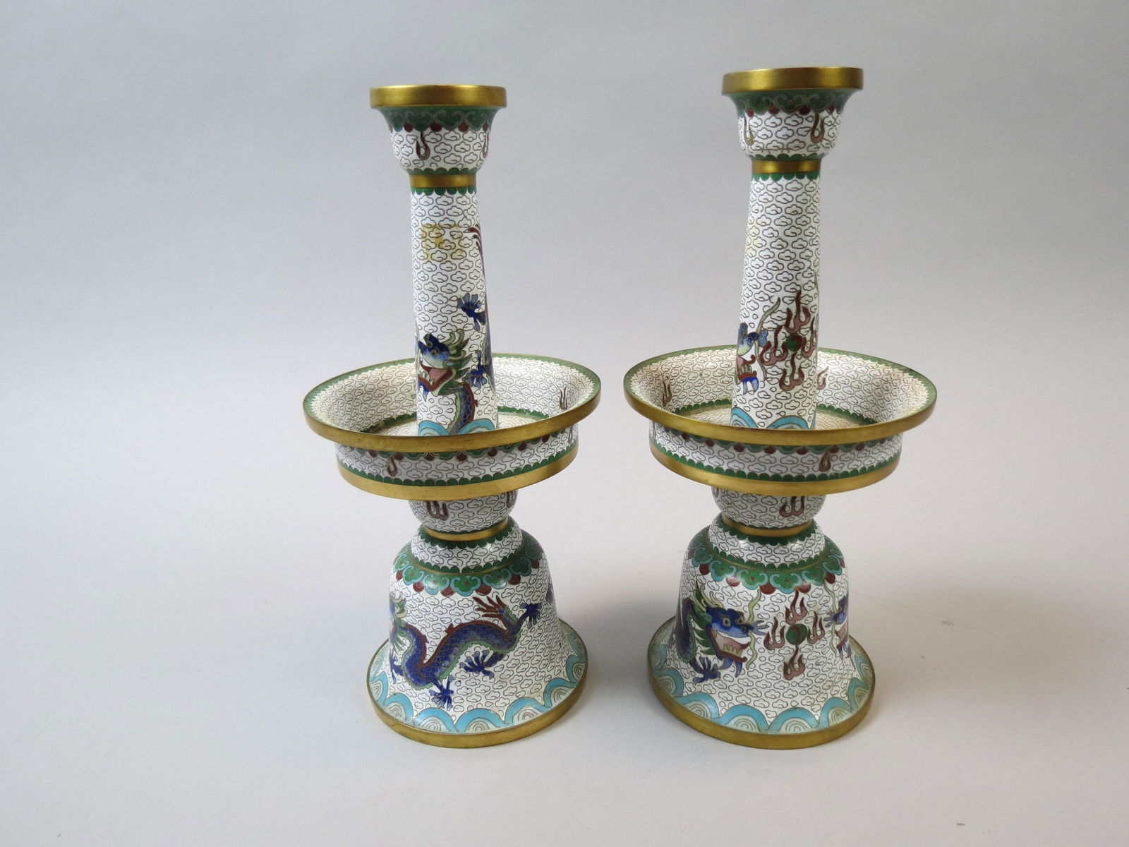 Pair of Chinese Cloisonne Candlesticks (1 of 9)