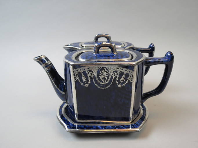 Wades English Pottery Tea Set With Silver Overlay