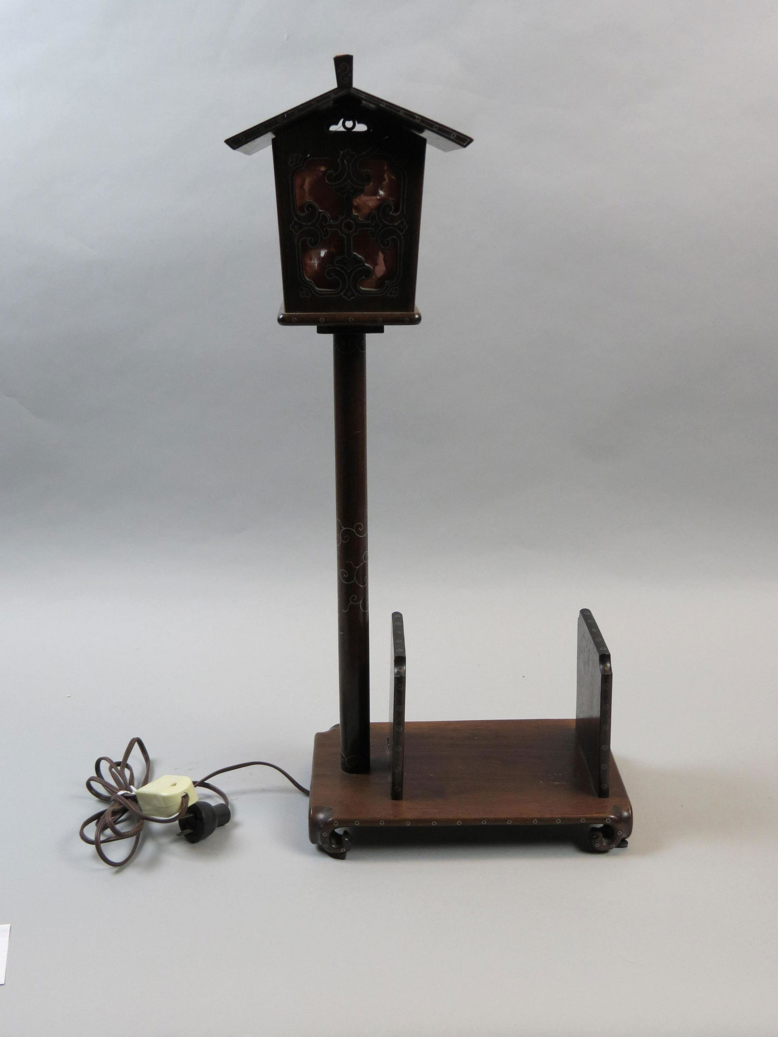 Chinese Wooden Book Holder Lamp with Silver Inlay (1 of 5)