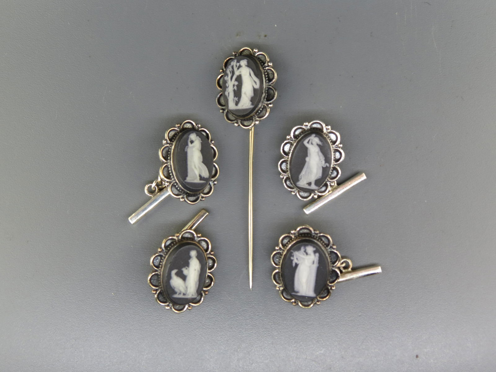 Wedgwood Black Jasperware Sterling Cufflinks & (1 of 6)