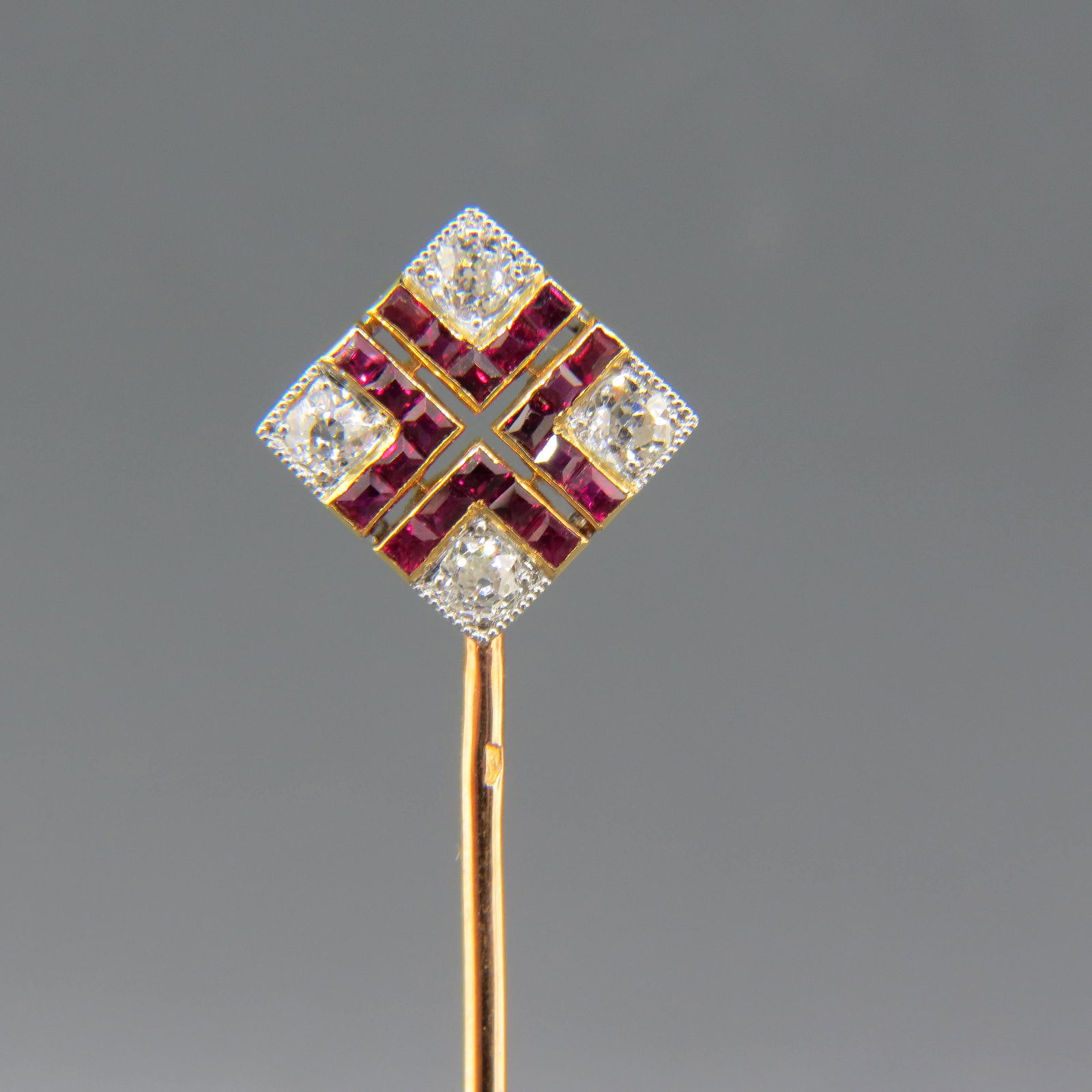 Platinum & 18K Gold Ruby & Diamond Stickpin (1 of 6)