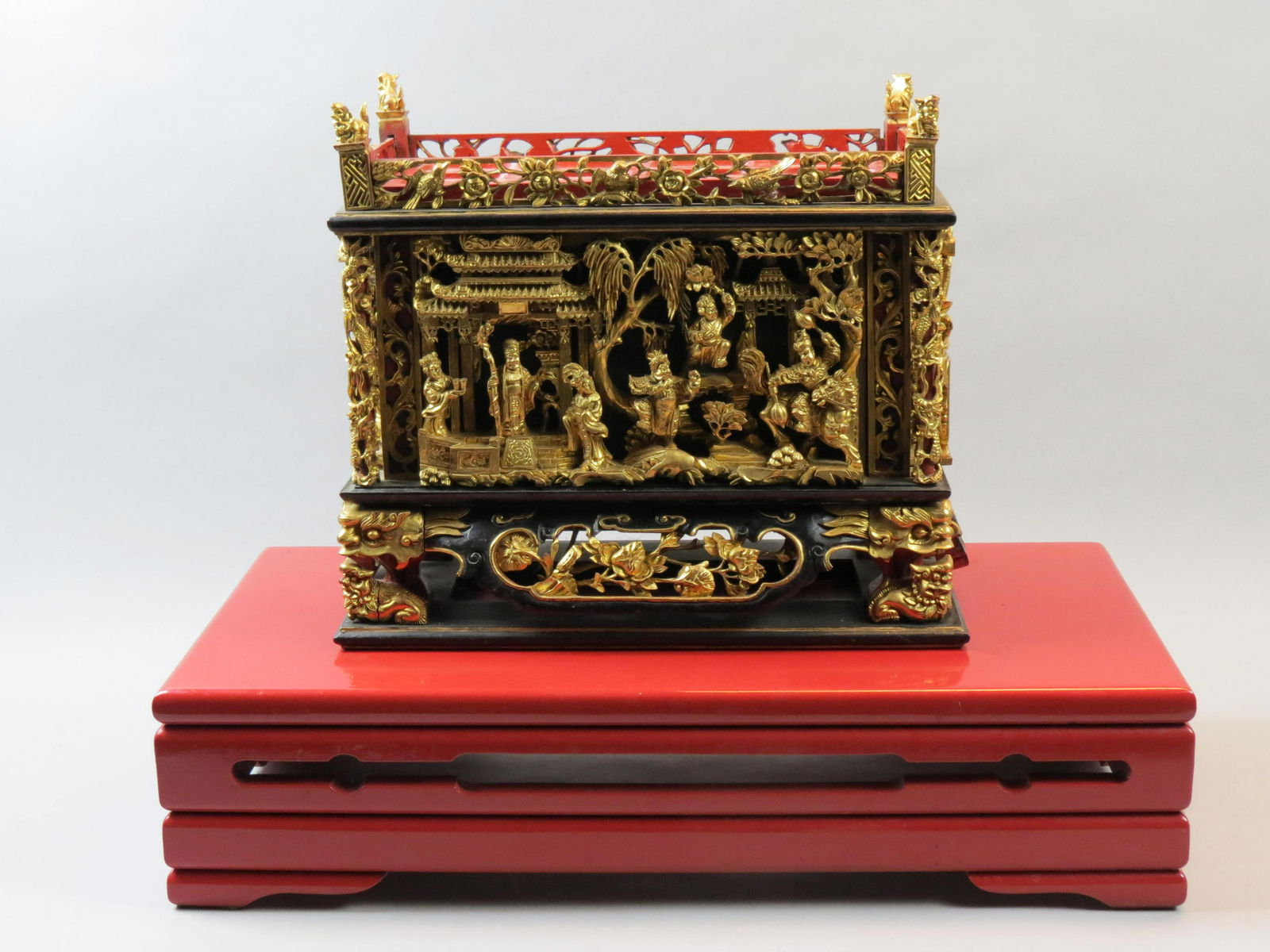 Chinese Carved Wood Alter Offering Box and Plateau, (1 of 7)