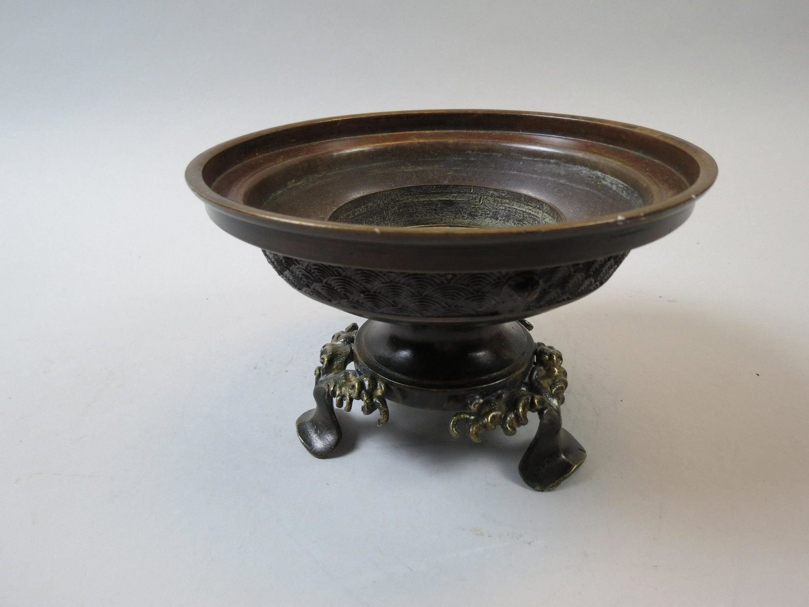 Japanese Bronze Ikebana Planter, signed, Seigaha, (1 of 9)