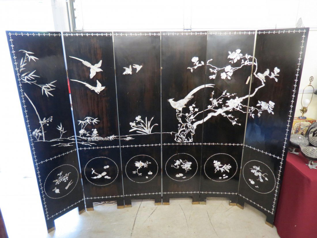 Fine Asian Lacquerware Screen with Mother-of-Pearl, (1 of 9)