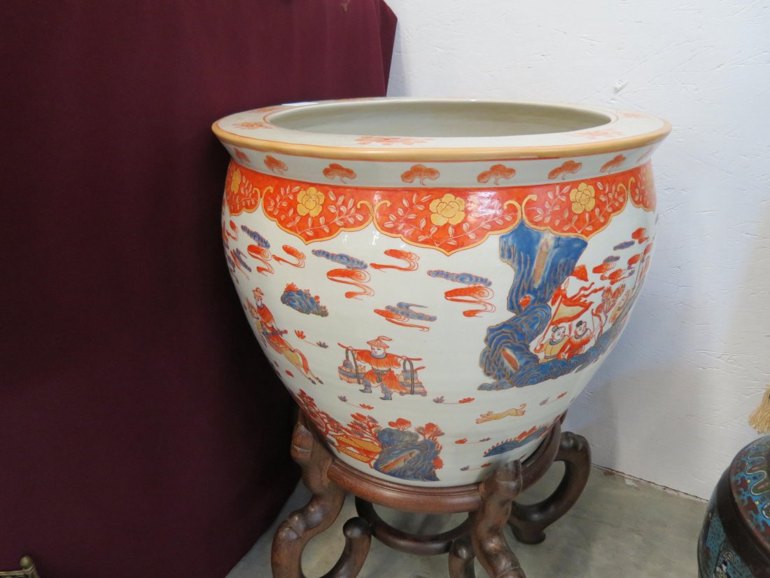 Chinese Porcelain Fish Bowl Planter on Stand, (1 of 7)