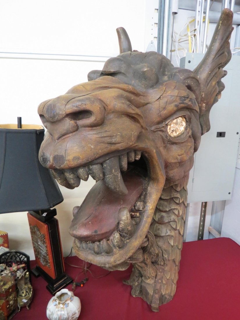Early Chinese Large Carved Dragon's Head off Boat, (1 of 8)