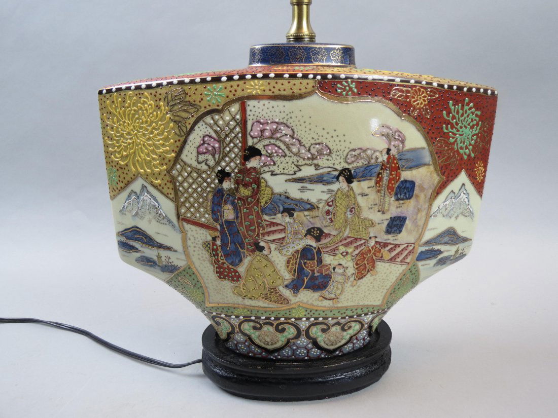 Japanese Satsuma Style Pottery Lamp, (1 of 4)