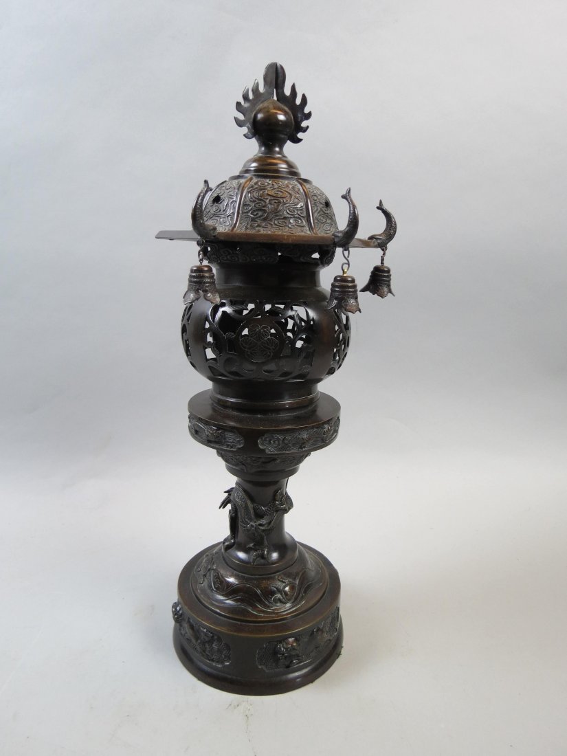 Japanese Bronze Lantern with Pagoda Shape, (1 of 7)