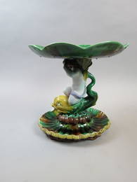 Majolica Pottery Figural Centerpiece Compote