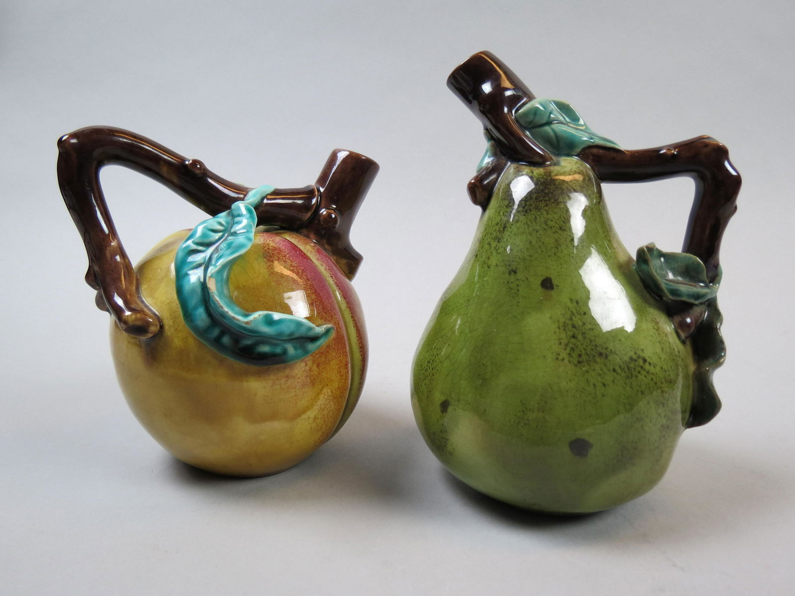 Pair of Majolica Pottery Figural Fruit Jugs (1 of 9)
