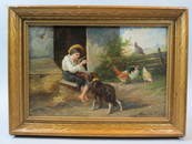 Henri Van Kuyck, oil, "Among his Pets"