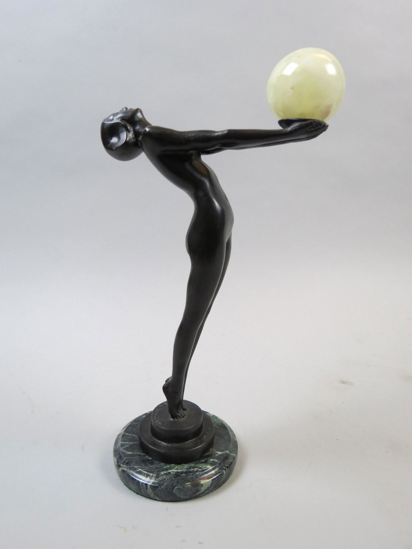 Max Le Verrier, bronze, Art Deco Nude Female: Max Le Verrier, bronze, Art Deco Nude Female, holding an onyx ball, well listed artist Max (Louis Octave Maxime) Le Verrier, signed, marble base, 12 1/2" tall, excellent..........Art Deco, which is wi