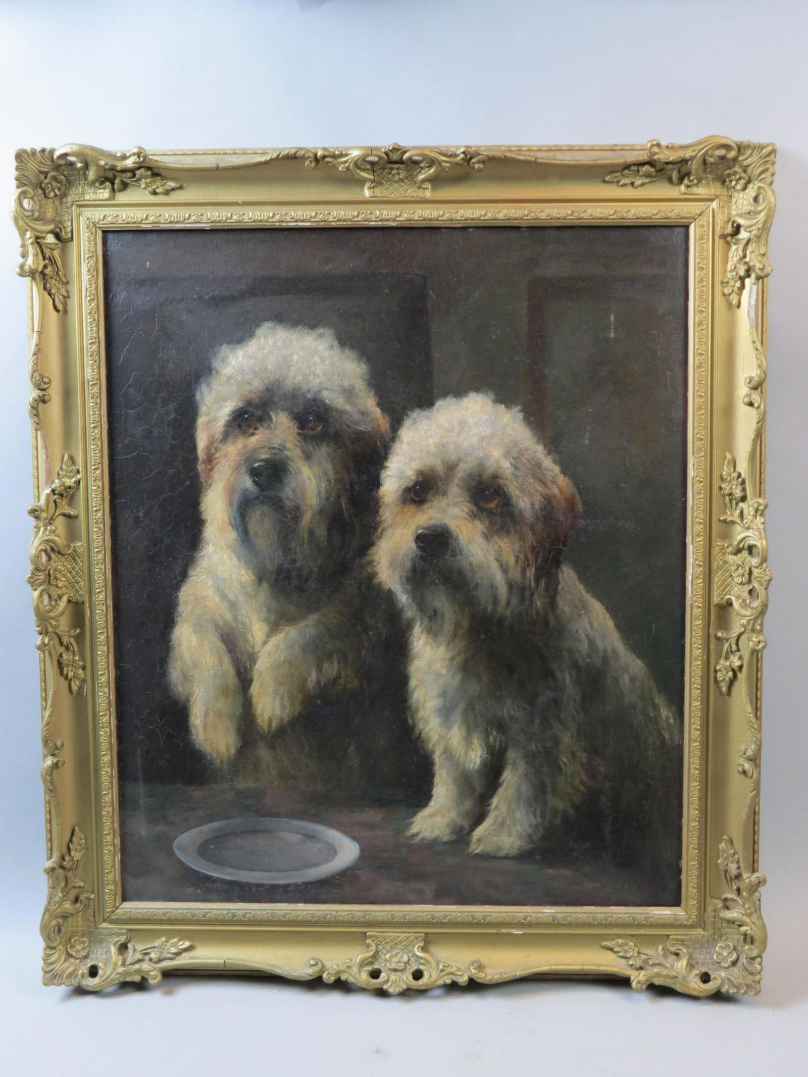 19th Century Oil Painting of Dogs, Awaiting a Meal (1 of 6)