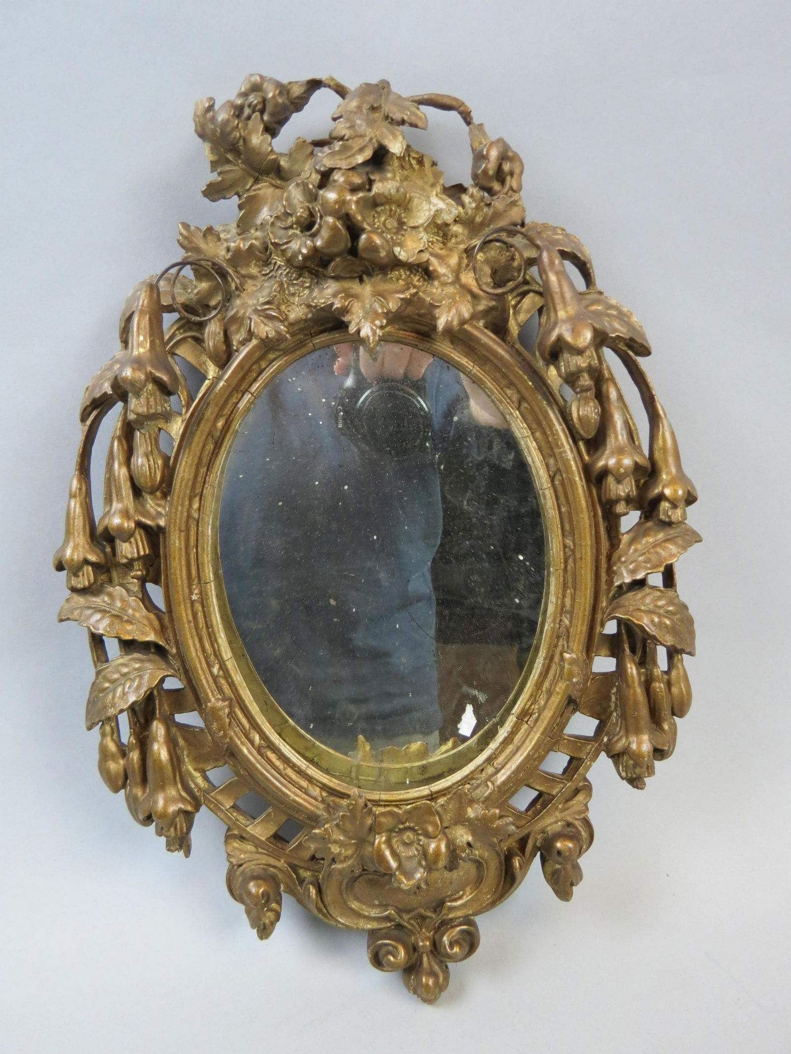 Antique Carved & Gesso Framed Oval Mirror (1 of 5)