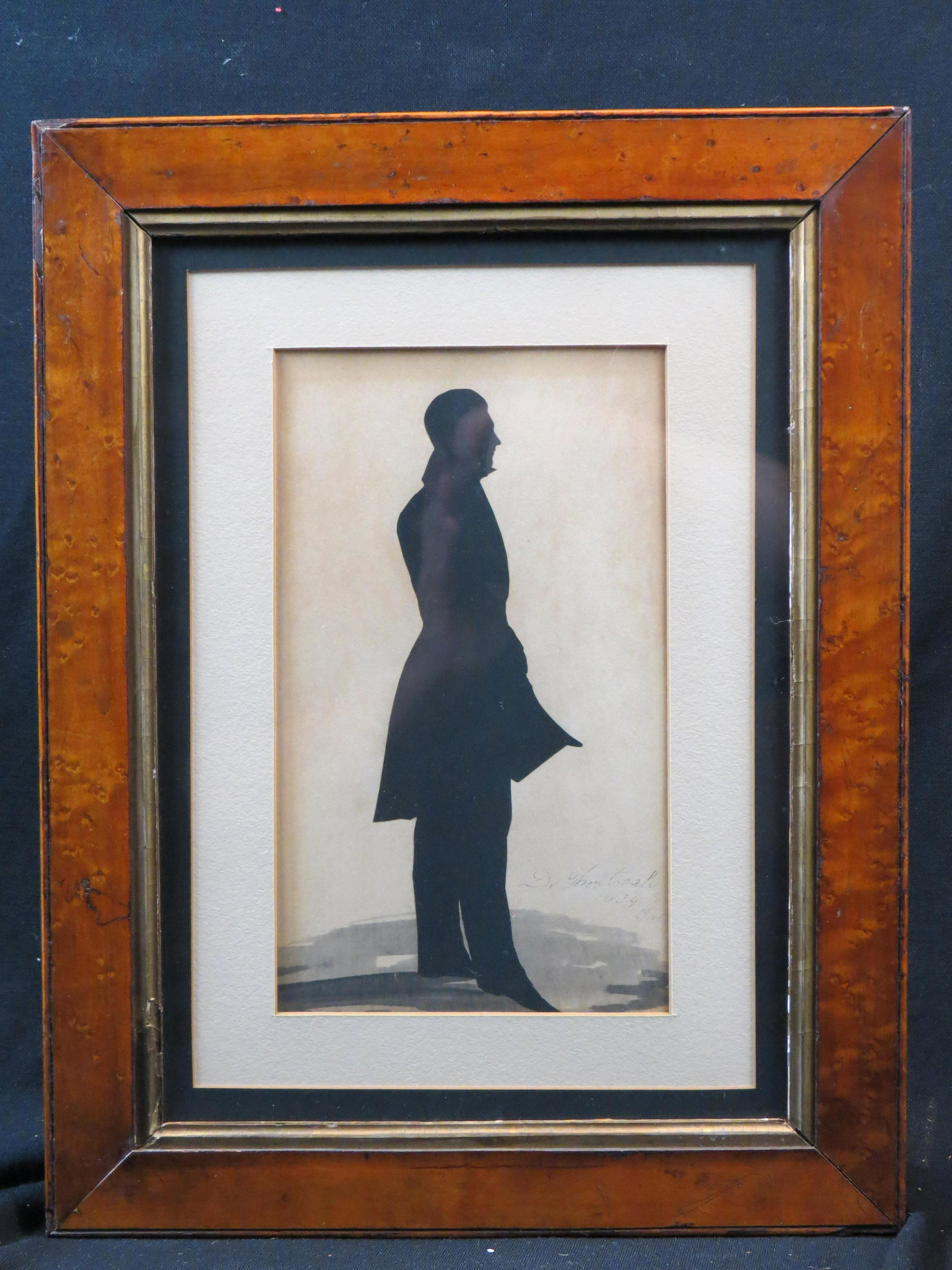 1834 Silhoutte of Dr. Thomas Coale, Baltimore,: image area 7" X 11" plus tiger maple frame.