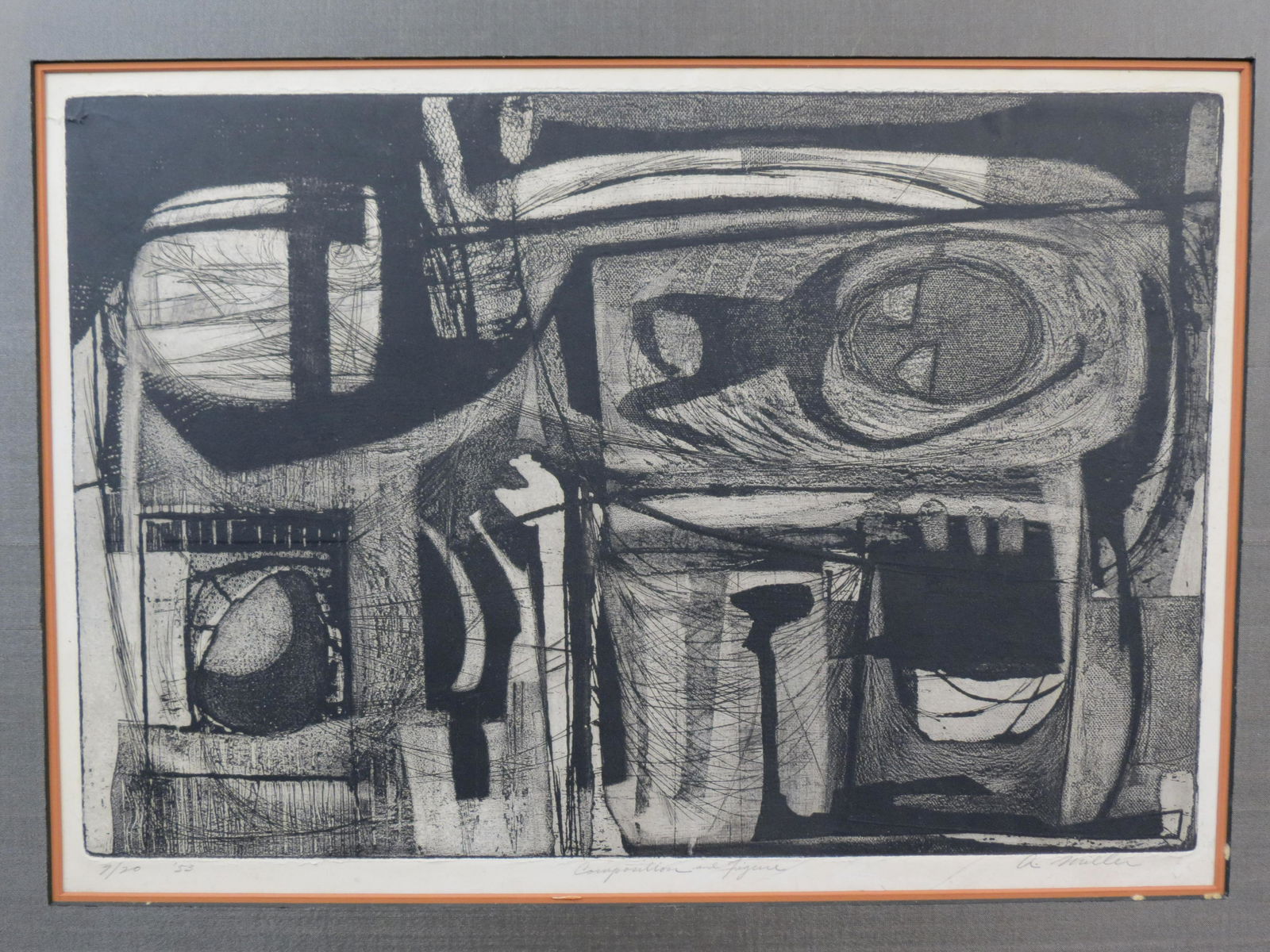 A. George Miller, etching, "Compostion & Figures, 1953" (1 of 5)