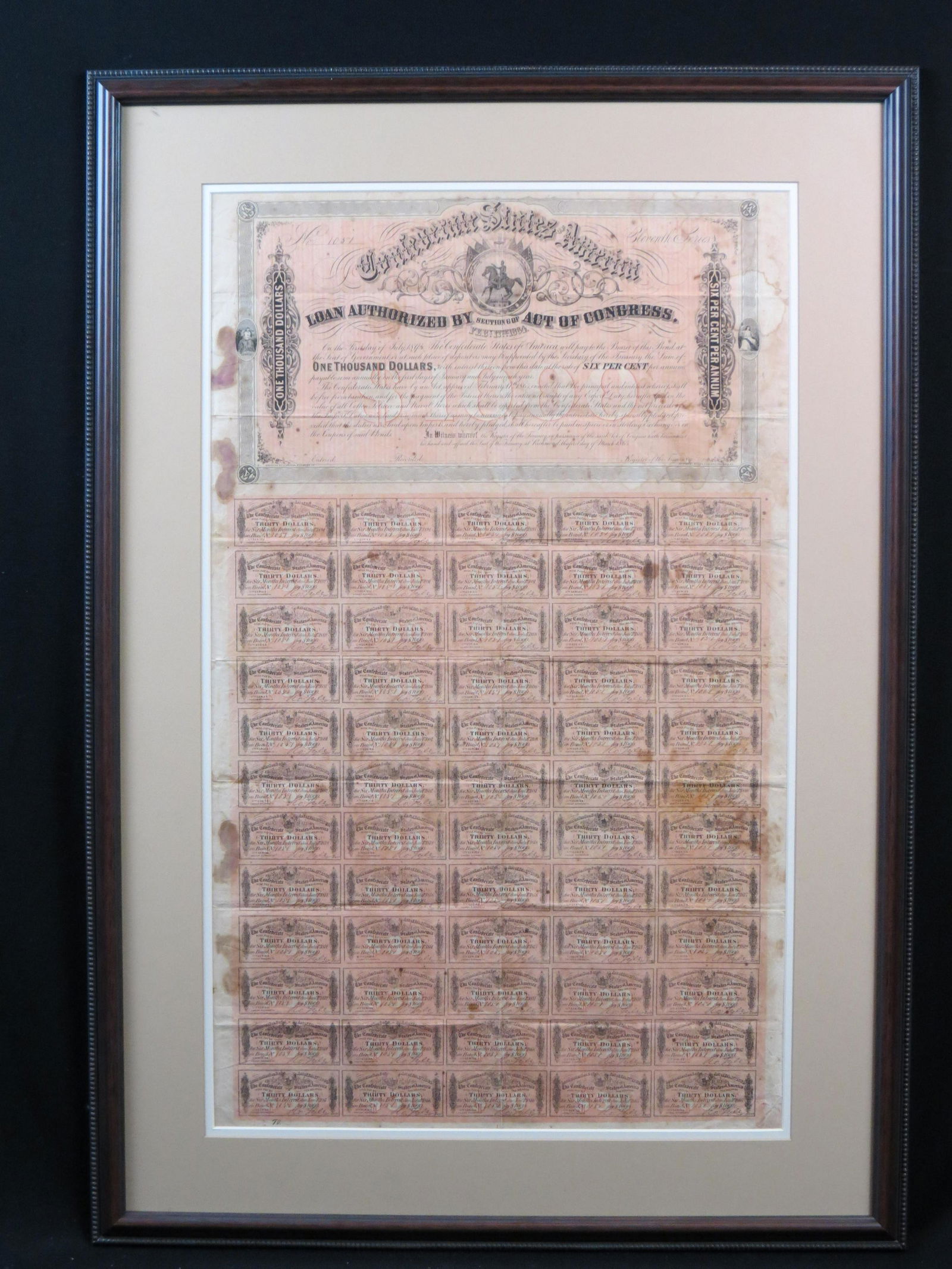 1864 Confederate $1000.00 Civil War Bond (1 of 7)