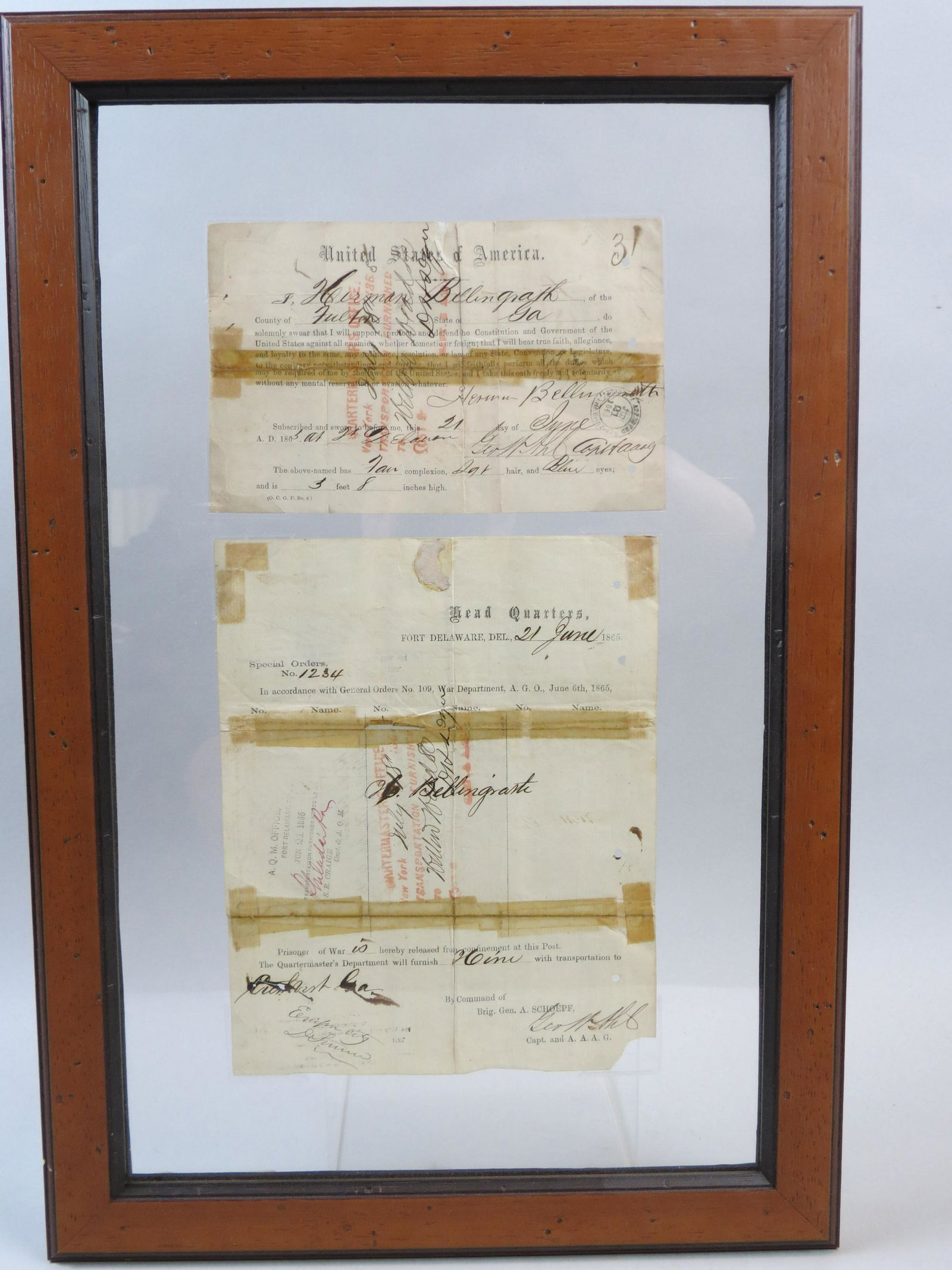 Civil War Prisoner Release Papers Fort Delaware (1 of 5)