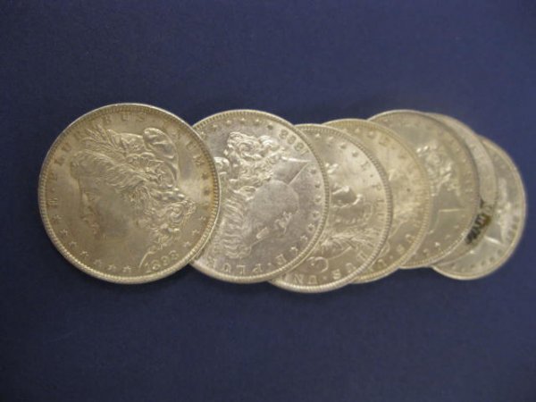 7-1898 Morgan Silver Dollars, mostly AU.