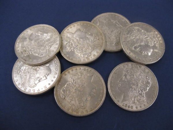 7-1898 Morgan Silver Dollars, mostly AU. - 2
