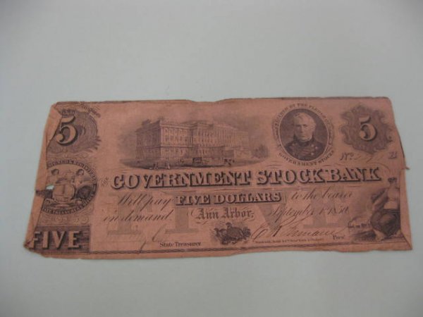 1859 Ann Arbor, Michigan $5.00 Note, Government
