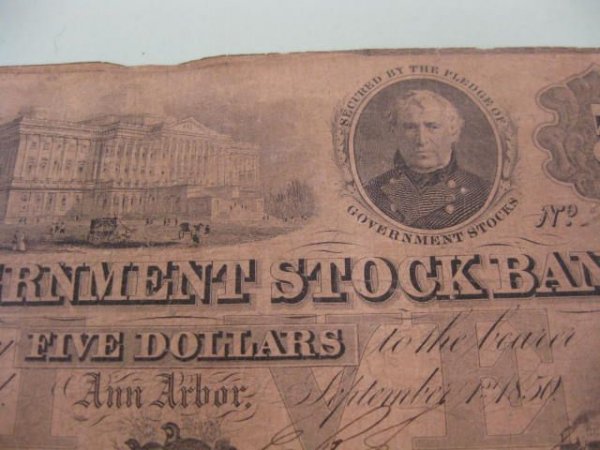 1859 Ann Arbor, Michigan $5.00 Note, Government - 3