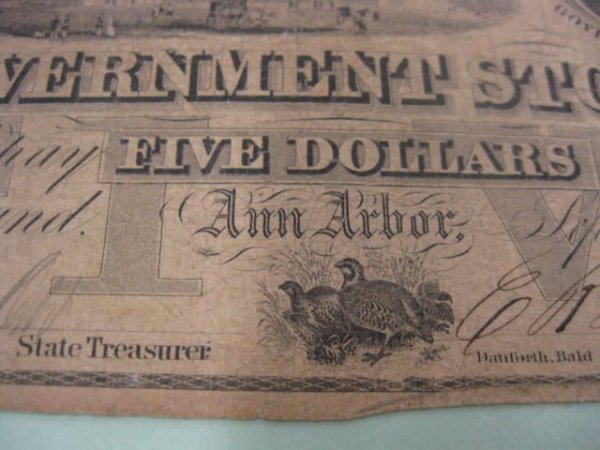 1859 Ann Arbor, Michigan $5.00 Note, Government - 4