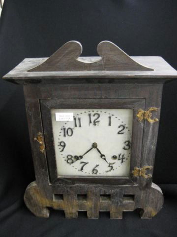 Arts & Crafts Mantle Clock, Mission style oak case: Mission style oak case, 12" x 15".