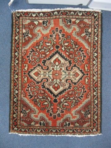 Hamadan Persian Handmade Mat, primarily ivory & br: primarily ivory & browns on red field, 2'2" x 2'11".