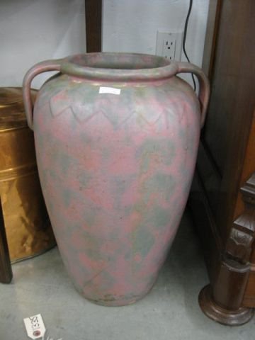 Art Pottery Floor Vase or Umbrella Stand, mottled : Stand, mottled grey & pink, 19 1/2", loss.