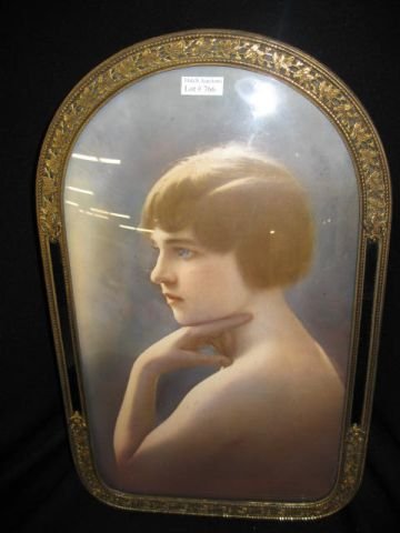 Heirloom Portrait Painting of Young Girl, ornate: frame, signed, dated, 1932