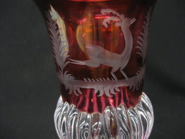 Ruby Flashed Etched Crystal Covered Urn, 12".