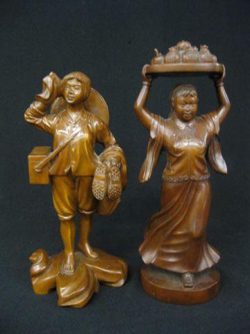 Pair of Chinese Carved Figurines of Young: Girls, superb details, 8" x 8 3/4".