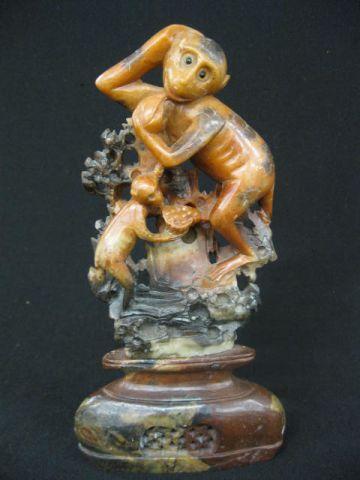 Carved Chinese Soapstone Figurine of Monkeys,: 8", excellent.