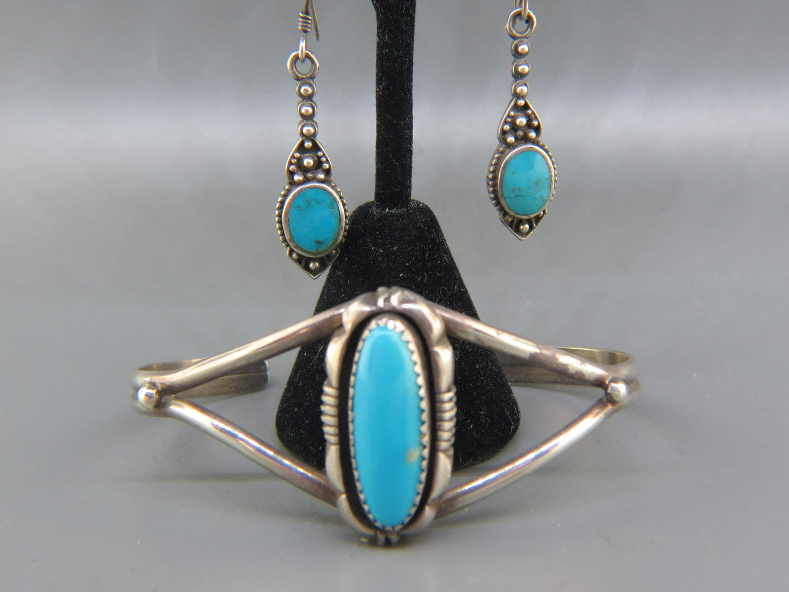 Navajo Turquoise & Sterling Bracelet & Earrings, (1 of 5)