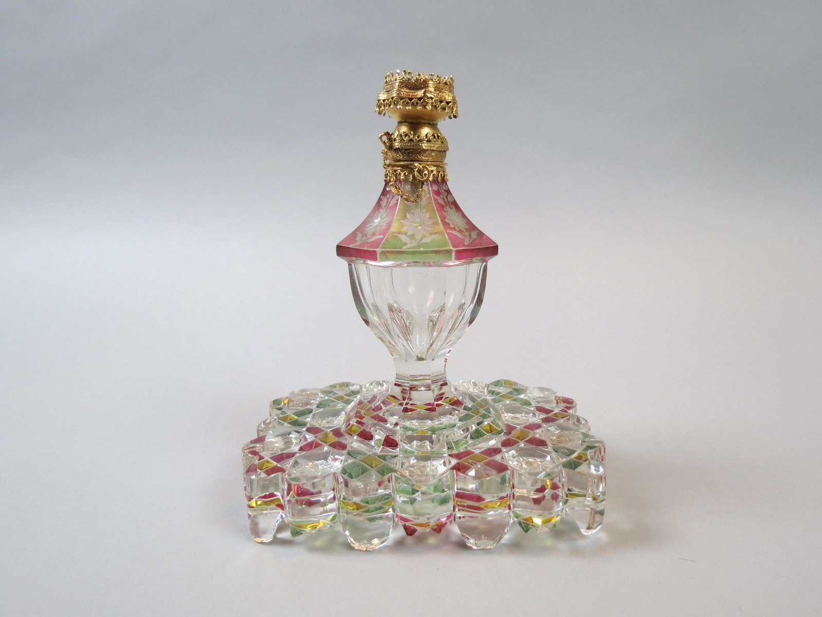 Bohemian Cut & Colored Glass Perfume Bottle, (1 of 7)