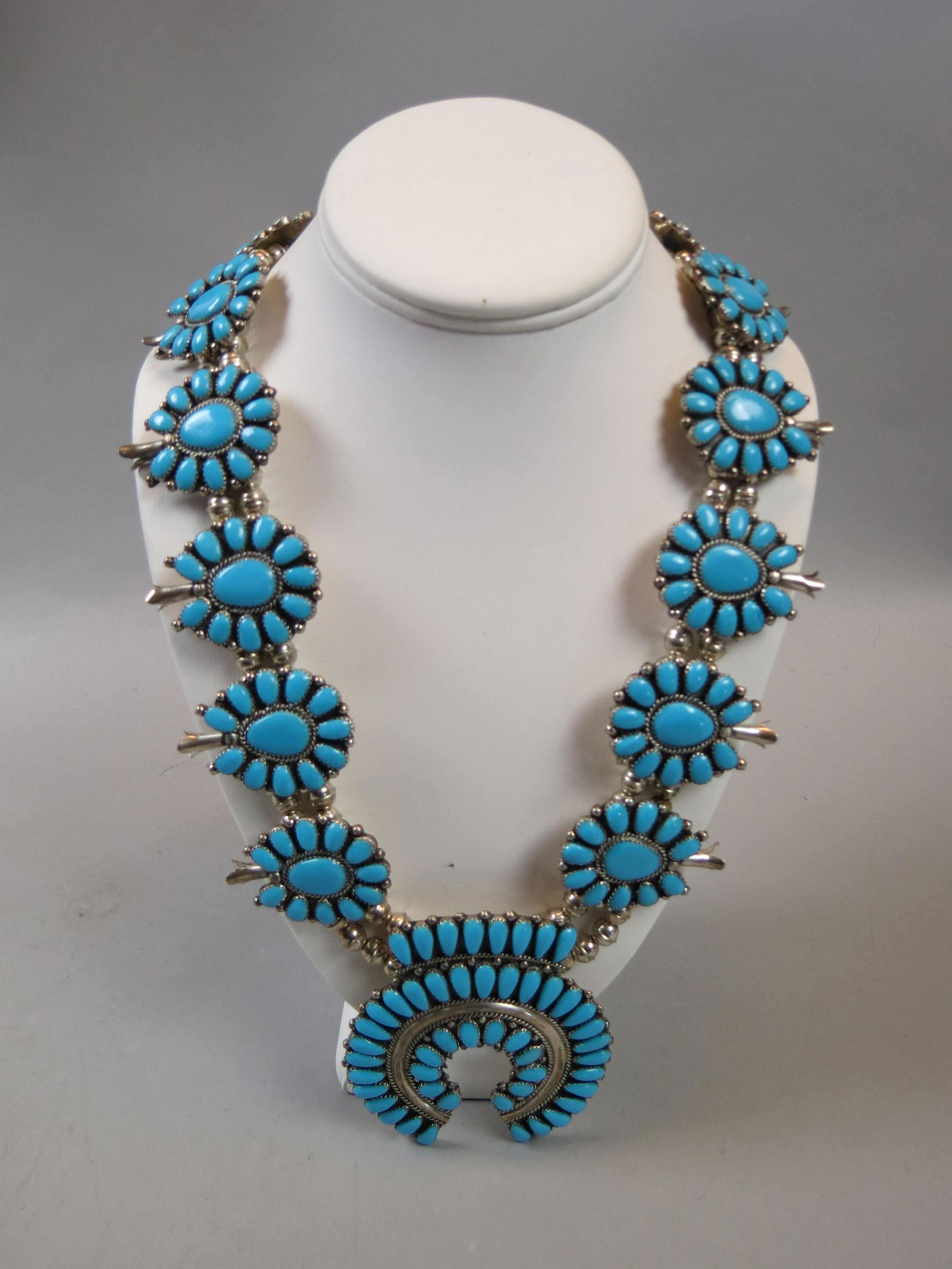 Navajo Turquoise Sterling Squash Blossom Necklace, (1 of 7)