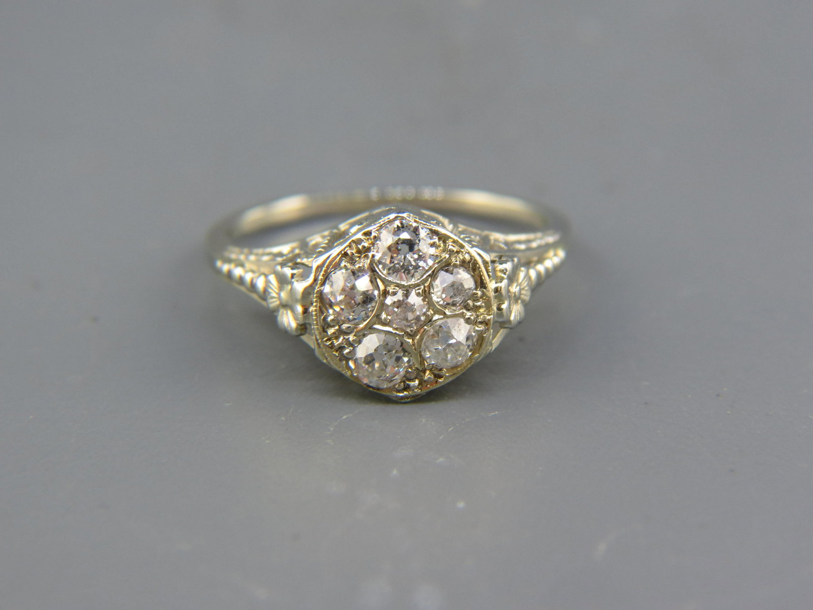 Diamond 18K Gold Antique Filigree Ring, (1 of 7)