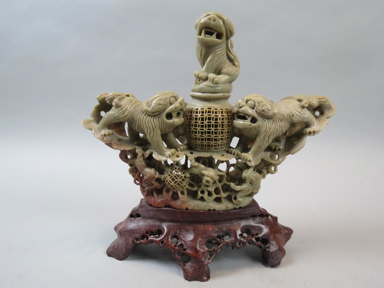 Chinese Carved Soapstone Censer with Foo Dogs, (1 of 11)