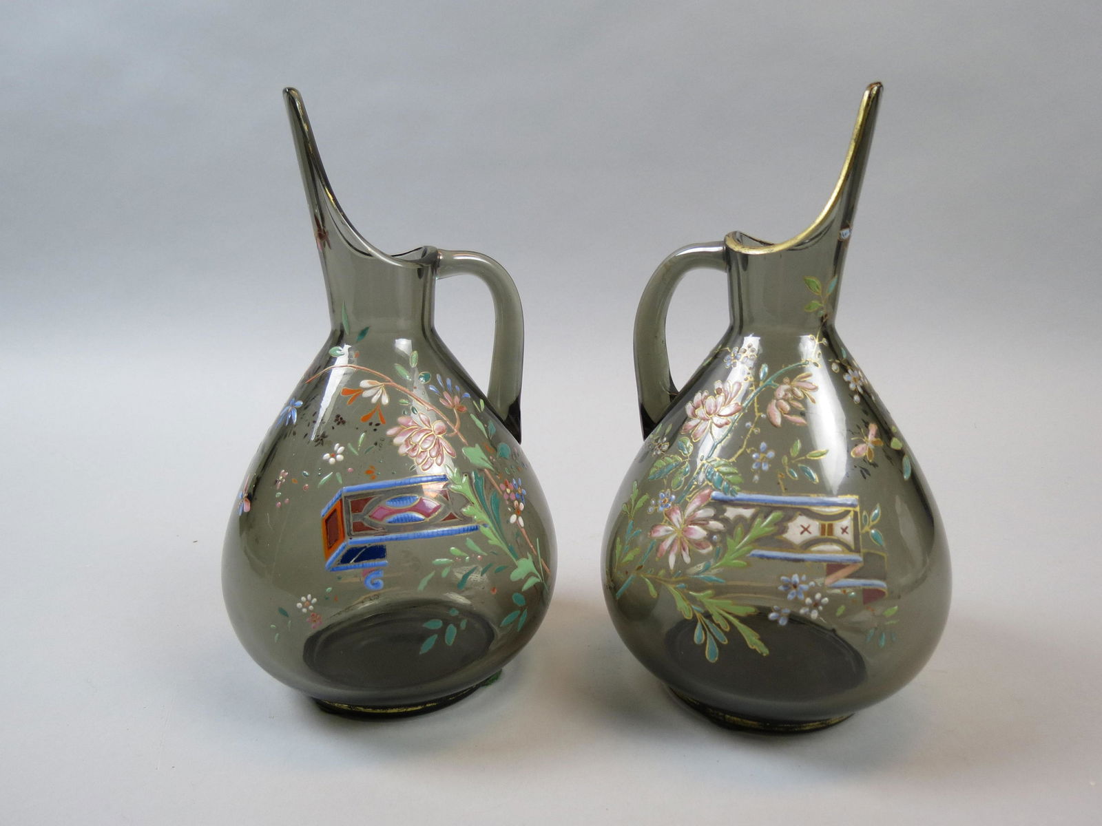 Pair of Moser Enameled Art Glass Vases, (1 of 6)
