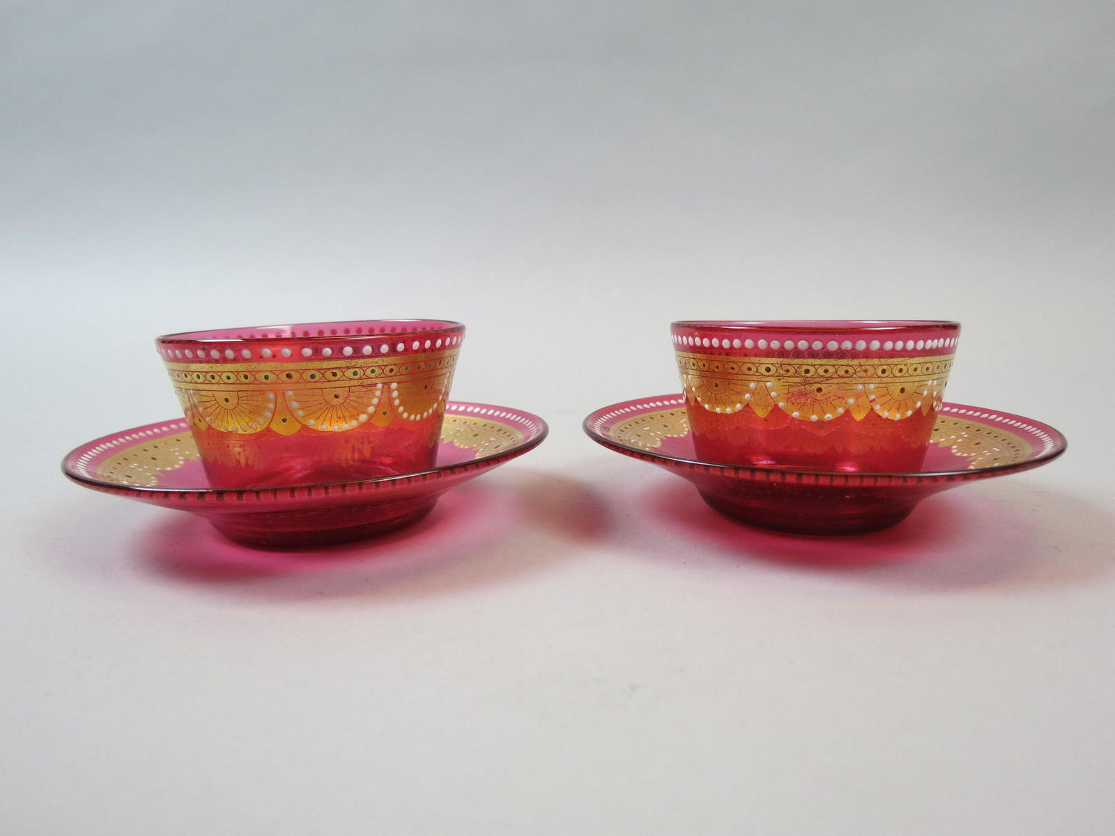 4 pcs. Moser Cranberry Enameled Art Glass, (1 of 6)