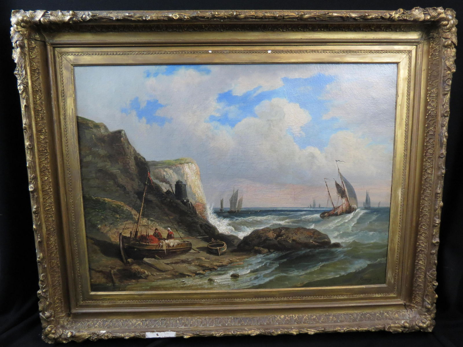 19th Century Oil Painting of Fishing Boats, (1 of 8)