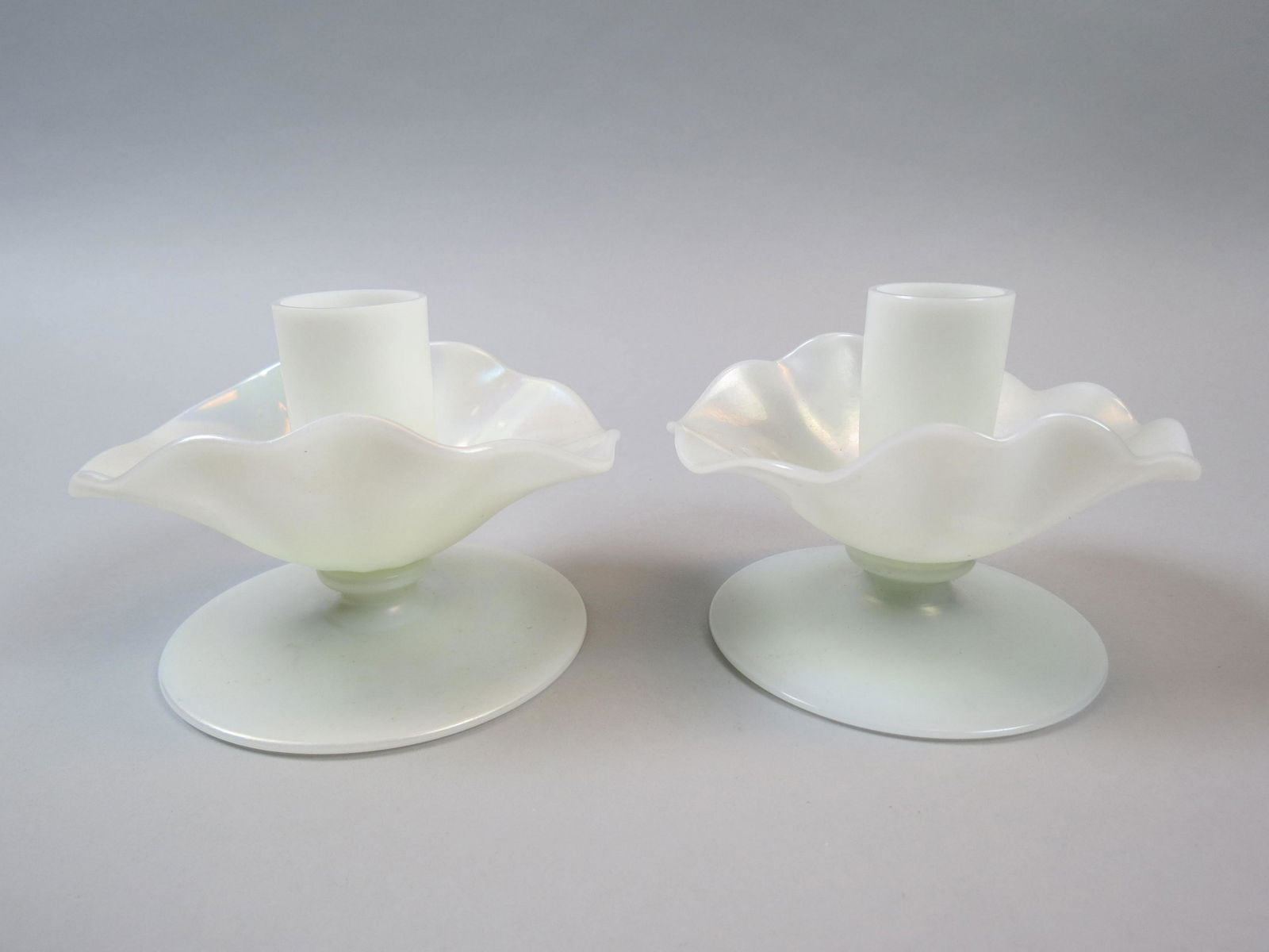 Pair of Steuben Ivorine Art Glass Candleholders, (1 of 5)