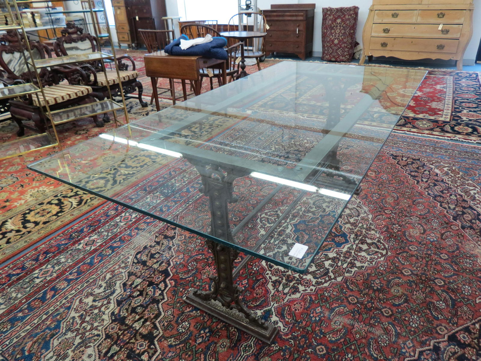 Antique Iron Table Base with Glass Top, (1 of 6)